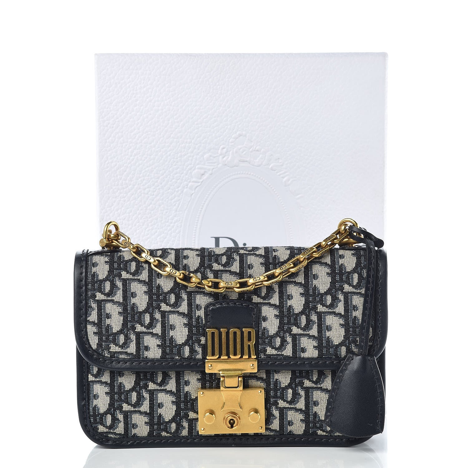 Christian Dior Oblique Small DiorAddict Flap Bag Navy Blue 10 of 10