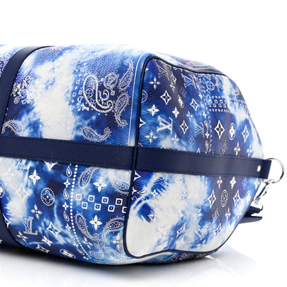 Louis Vuitton Cowhide Monogram Bandana Keepall Bandouliere 50 Blue 8 of 9