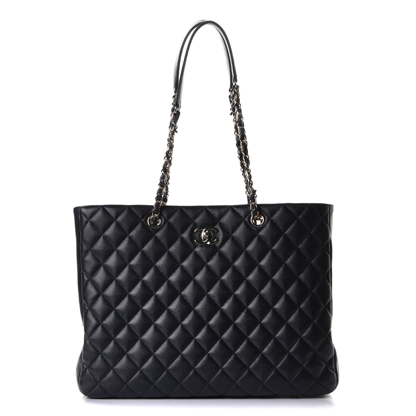 Caviar Quilted Large CC Shopping Tote Navy