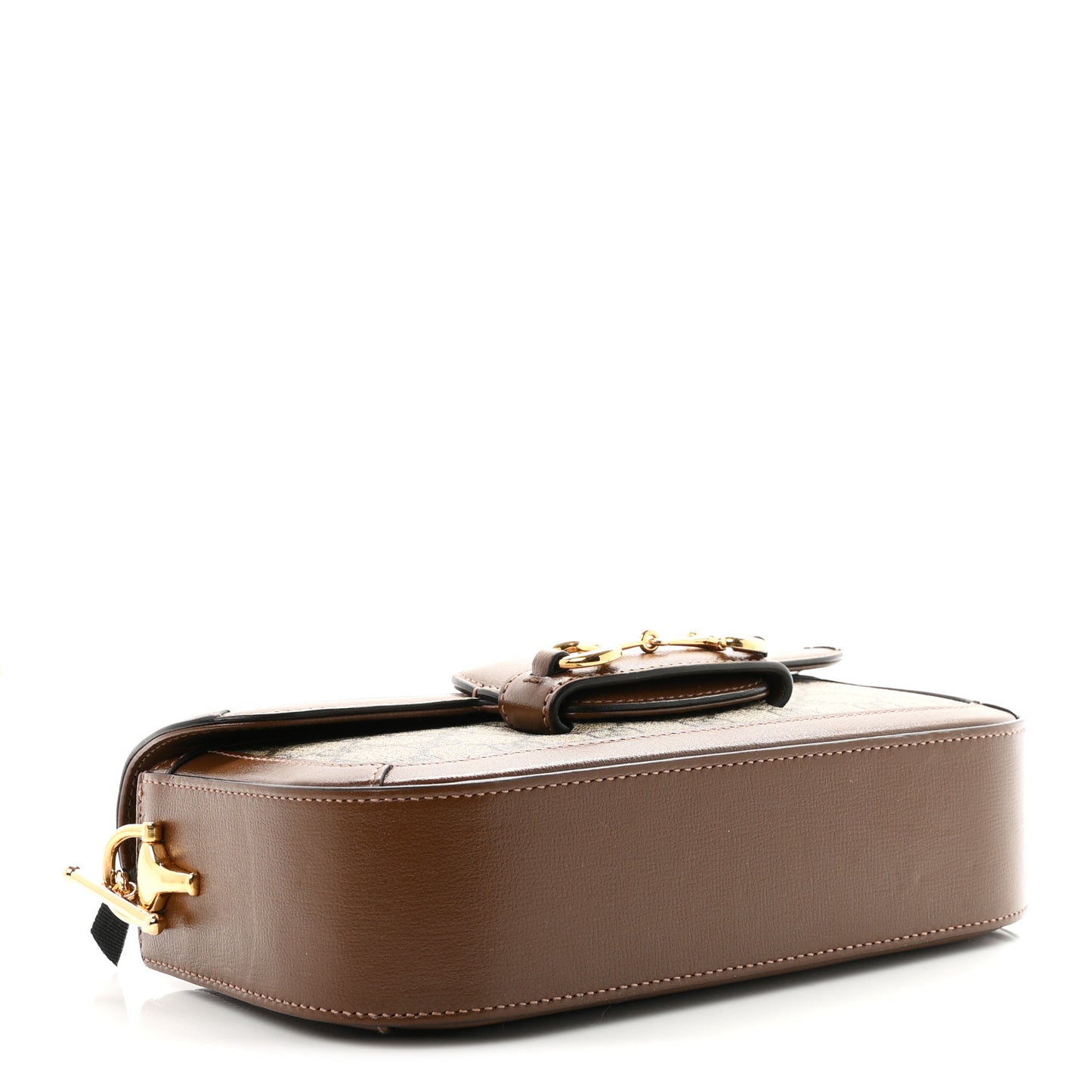 GG Supreme Monogram Small Horsebit 1955 Chain Shoulder Bag Beige Ebony Brown Sugar