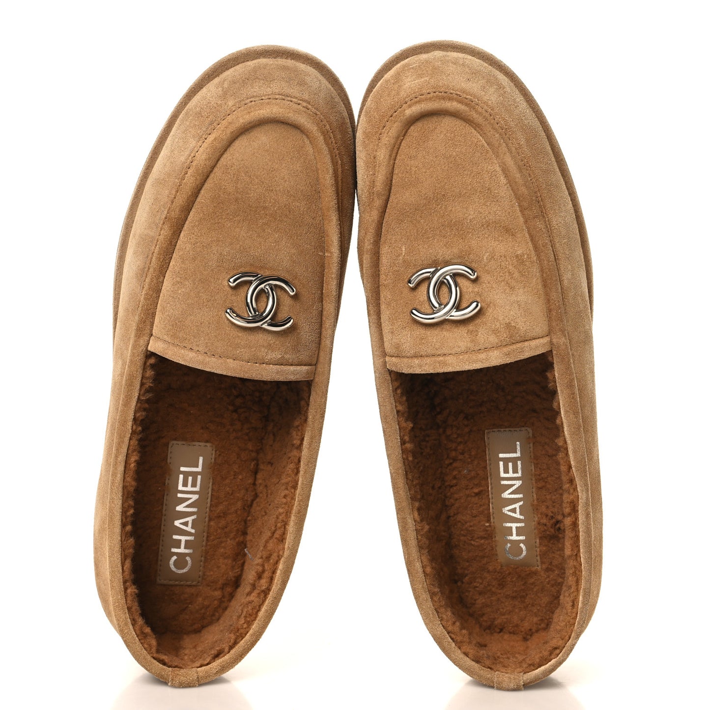 Suede Calfskin CC Loafers 41 Dark Beige