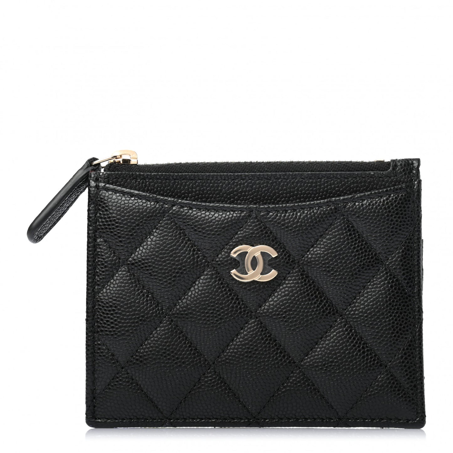 Caviar Quilted CC Zip Card Holder Black