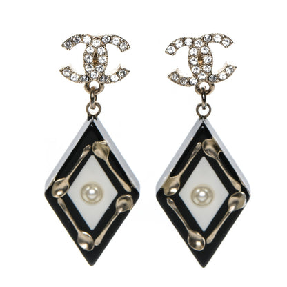 Chanel Resin Crystal Spoon Brasserie CC Drop Earrings Black White 1 of 4
