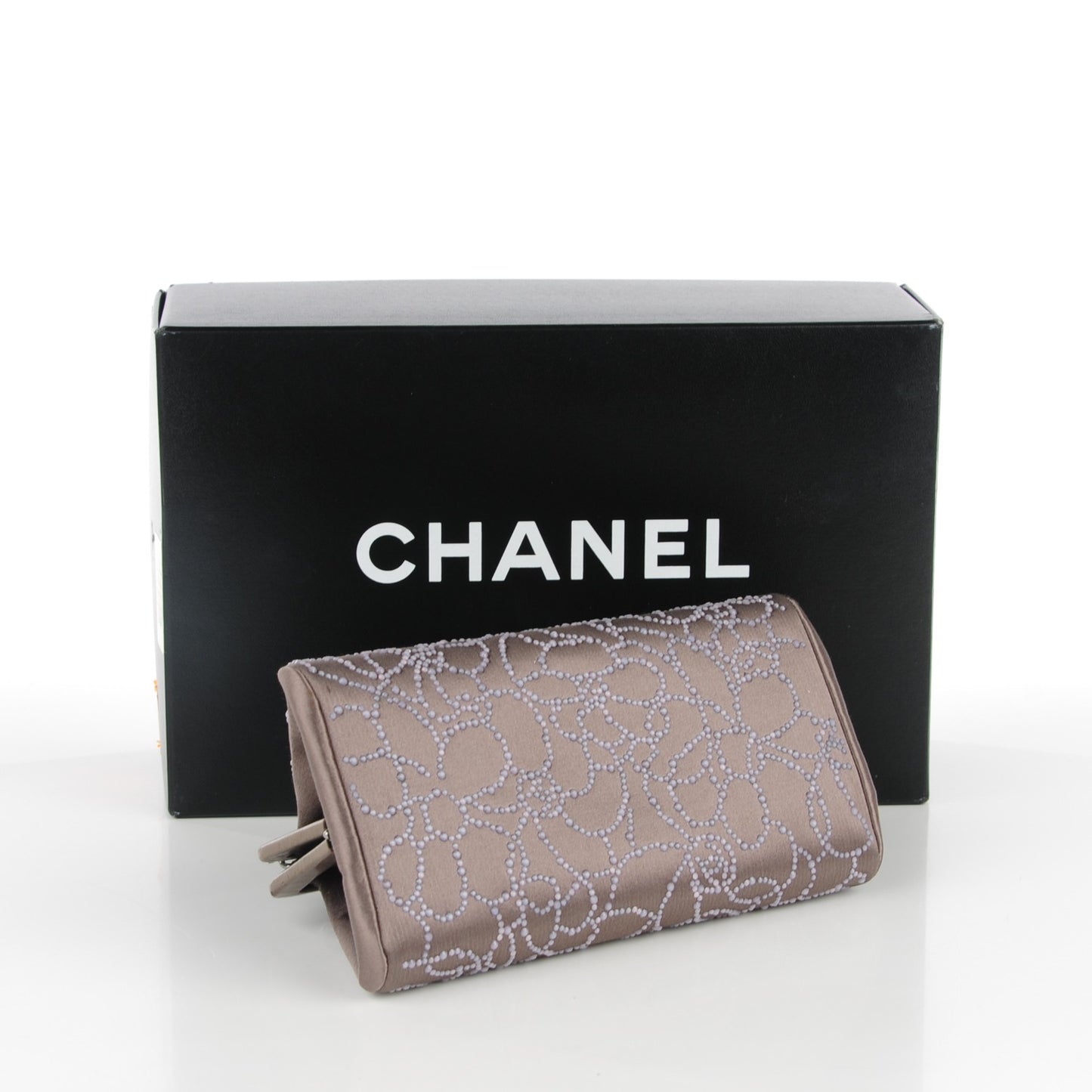 Satin Beaded Camellia Evening Bag Grey
