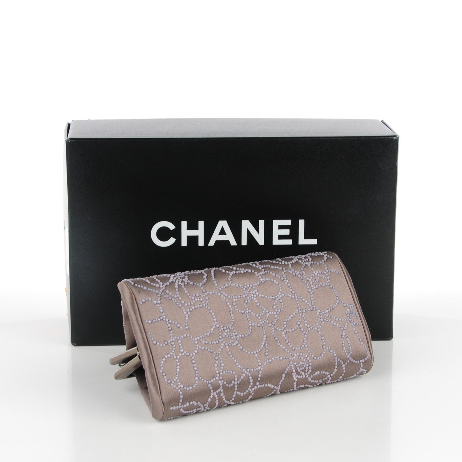 Chanel Satin Beaded Camellia Evening Bag Grey 4 of 8