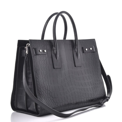 Saint Laurent Calfskin Crocodile Embossed Medium Supple Sac de Jour Black 4 of 8