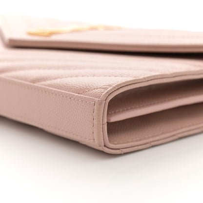 Saint Laurent Grain De Poudre Matelasse Chevron Monogram Chain Wallet Pale Blush 10 of 12