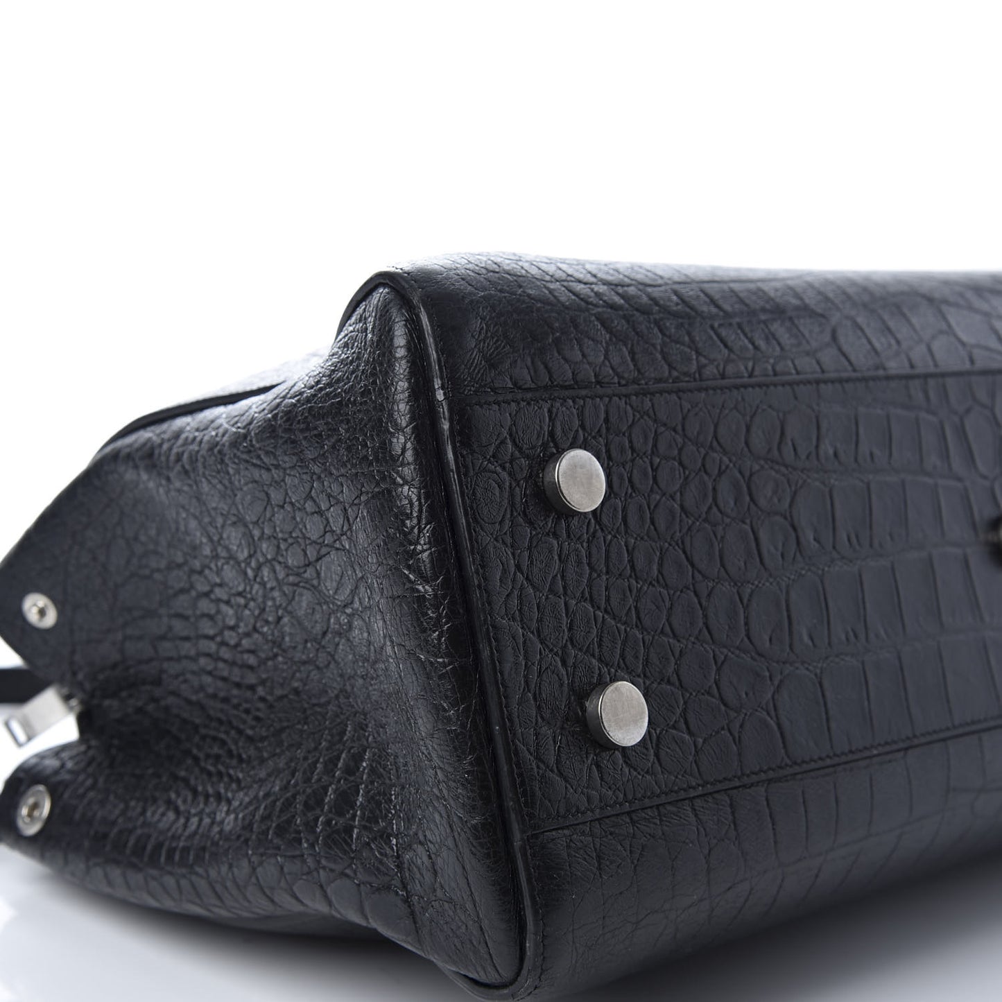 Calfskin Crocodile Embossed Medium Cabas Rive Gauche Black