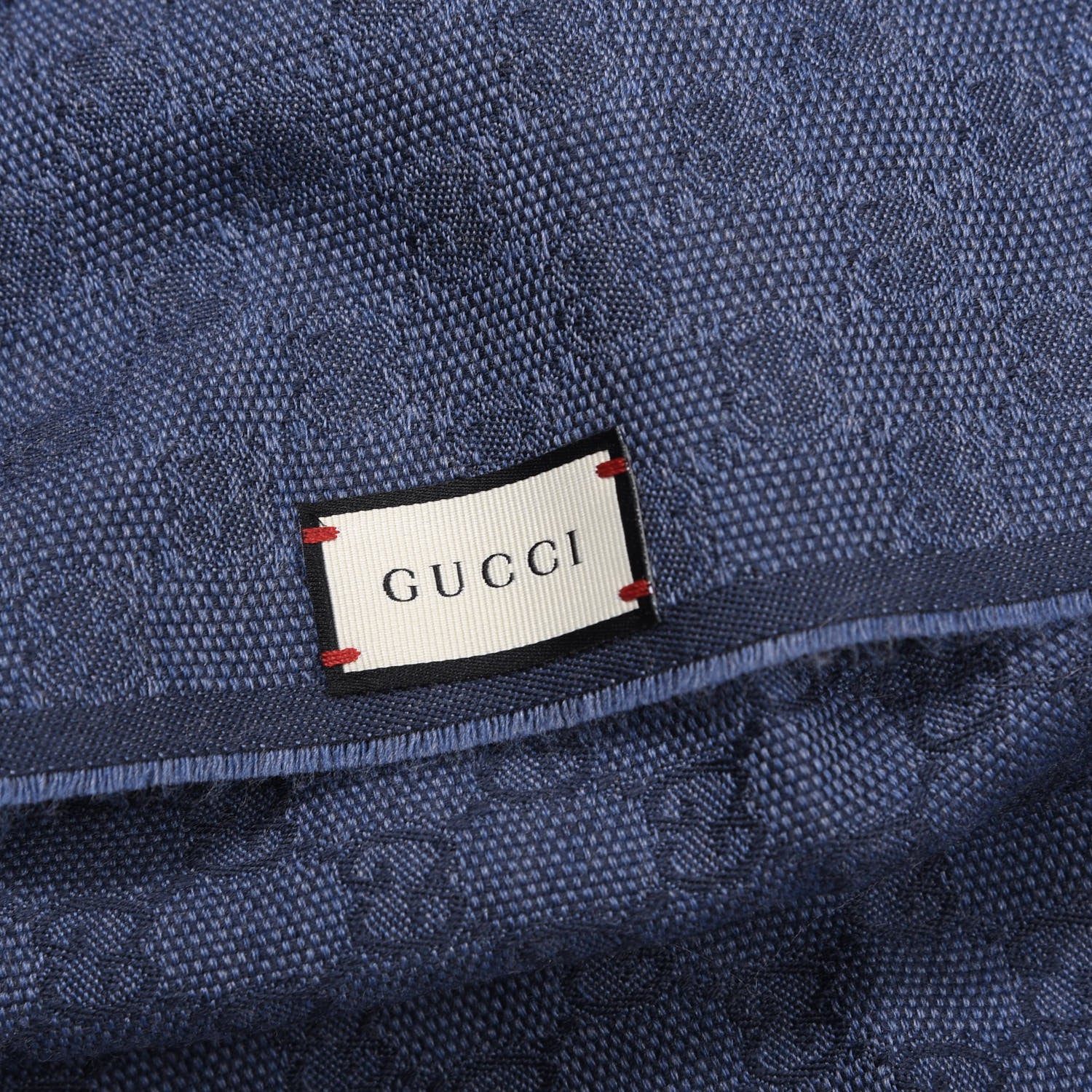 Gucci Wool Silk GG Monogram Web Verbier Fringe Scarf Sapphire Bordeaux 3 of 4
