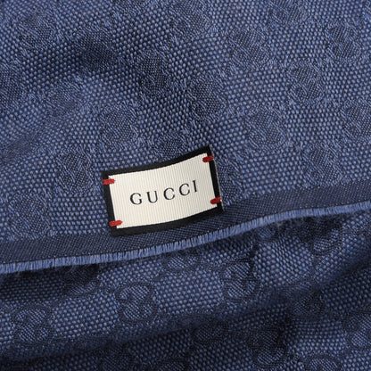 Gucci Wool Silk GG Monogram Web Verbier Fringe Scarf Sapphire Bordeaux 3 of 4