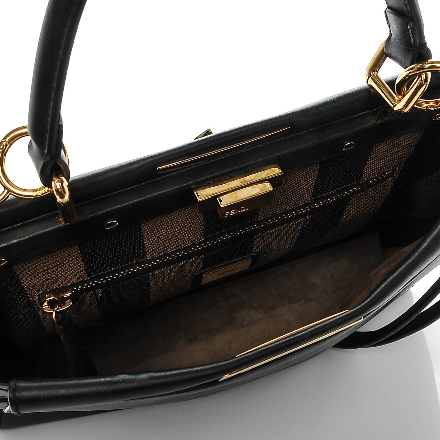 Vitello Morgan Fabric Jacquard Pequin Medium Peekaboo Iconic Satchel Black Tobacco