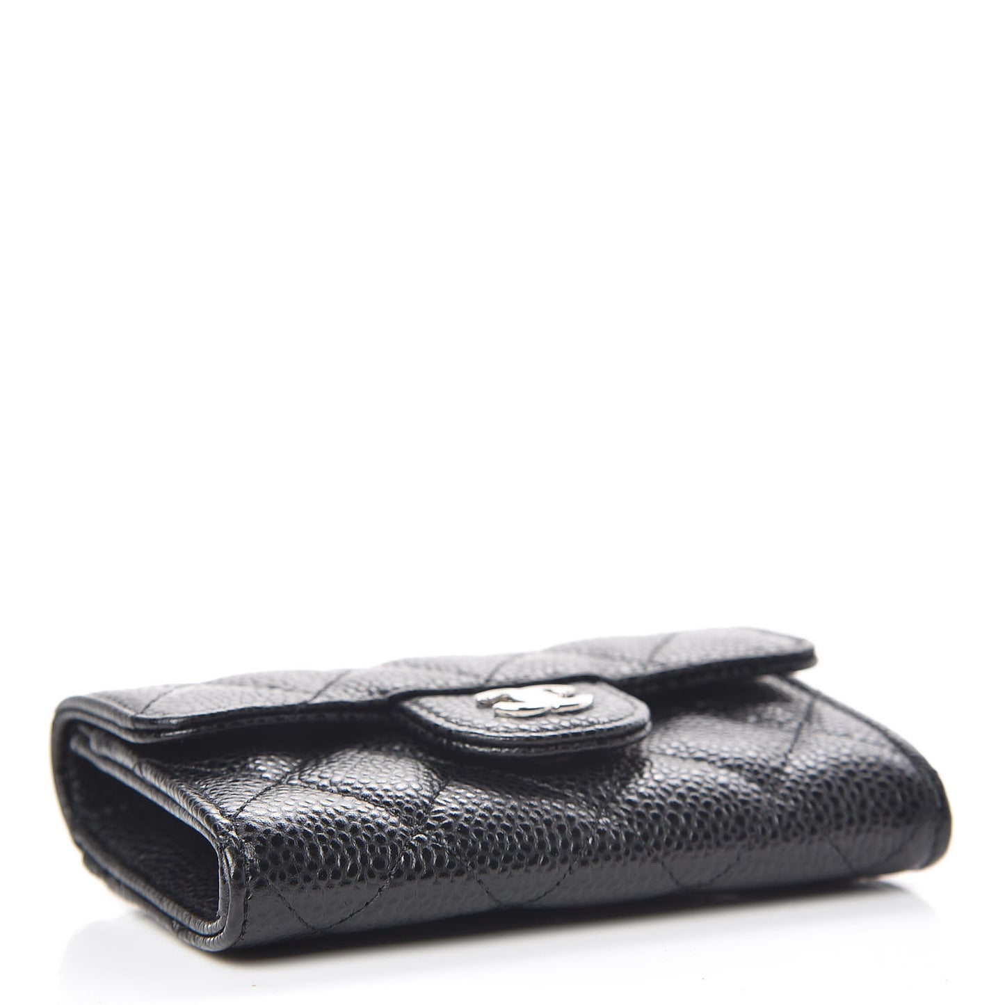 Caviar Quilted Flap Card Holder Wallet Black