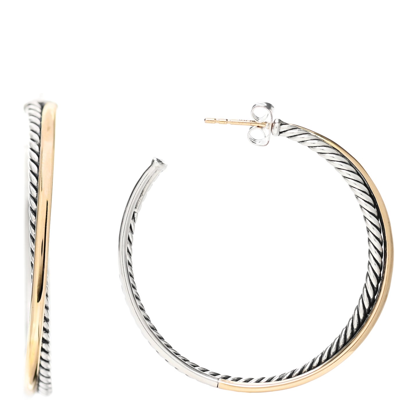 Sterling Silver 18K Yellow Gold 44mm Extra Large Crossover Cable Hoop Earrings