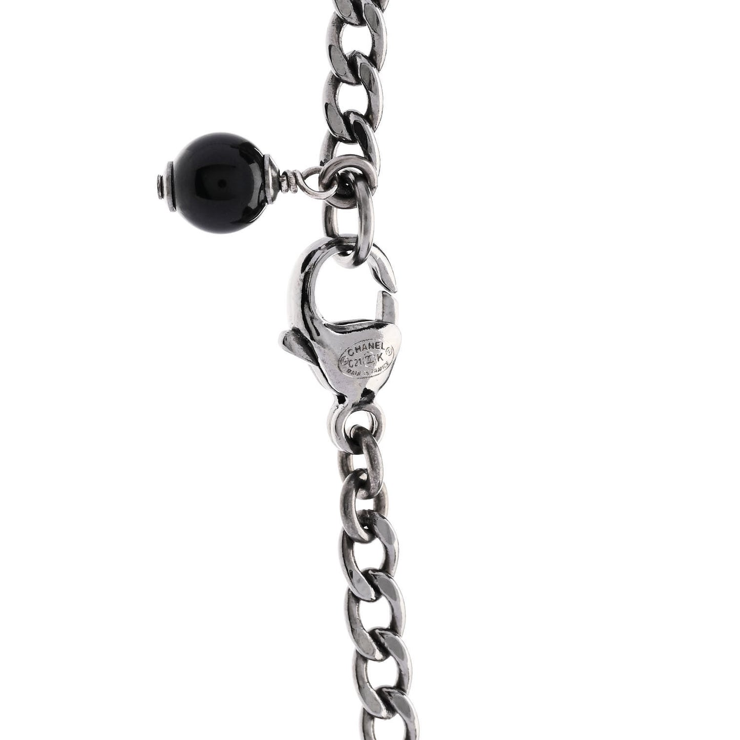 Crystal Textured CC Pendant Necklace Ruthenium