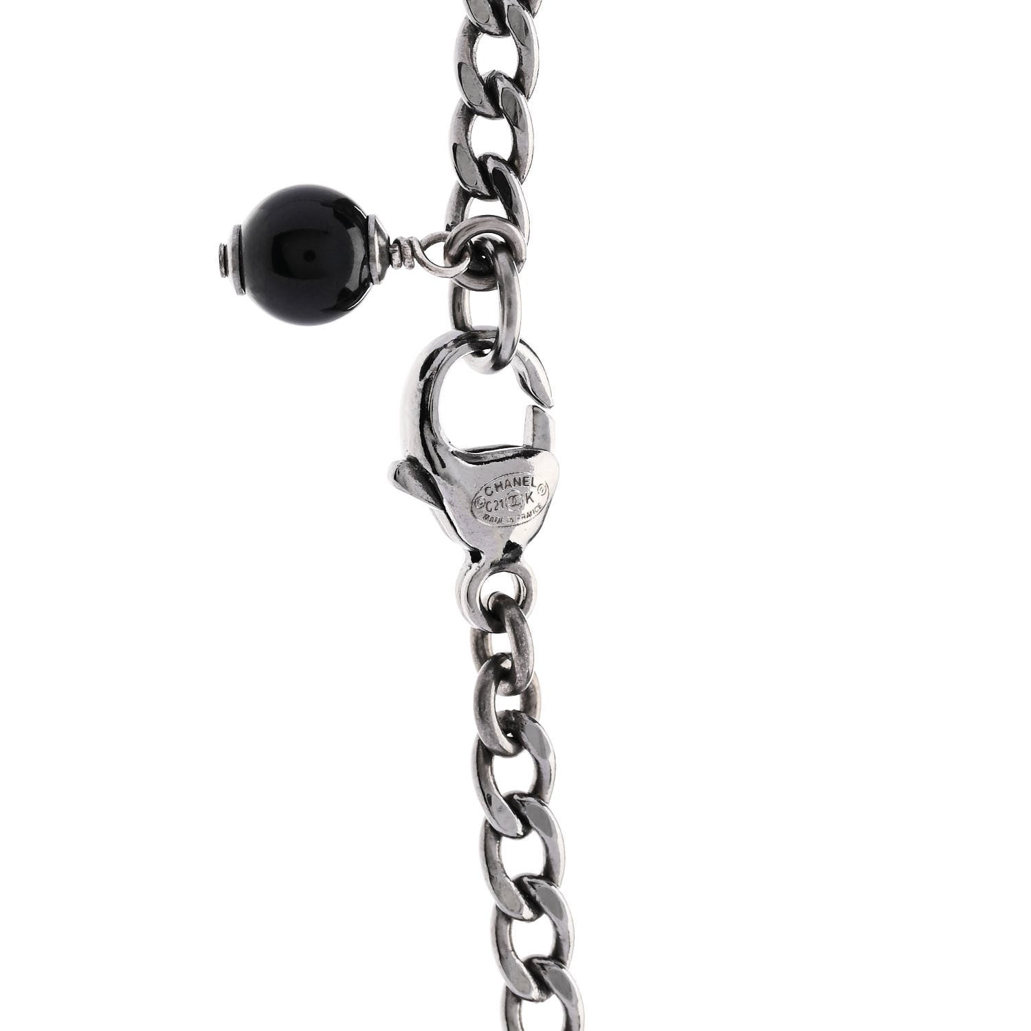 Chanel Crystal Textured CC Pendant Necklace Ruthenium 5 of 6