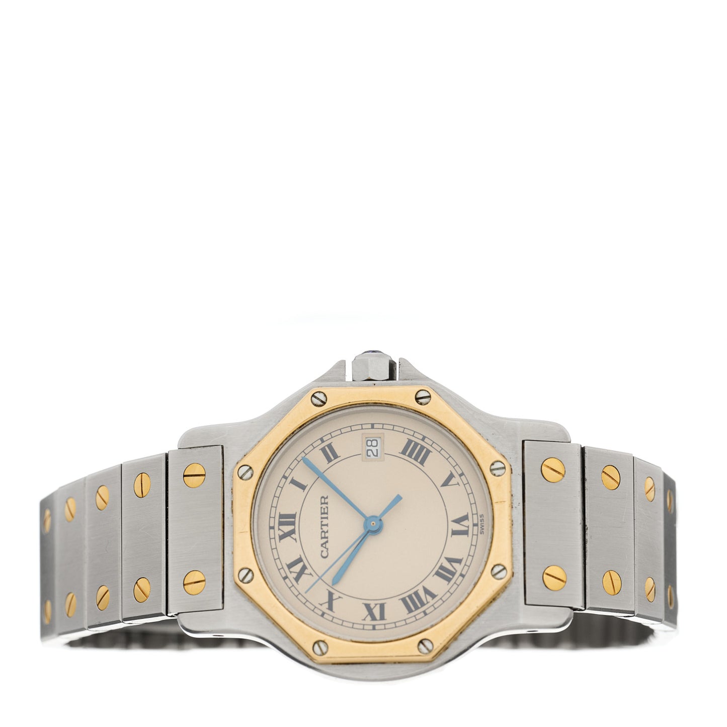 Stainless Steel 18K Yellow Gold 29mm Santos Octagon Quartz Watch