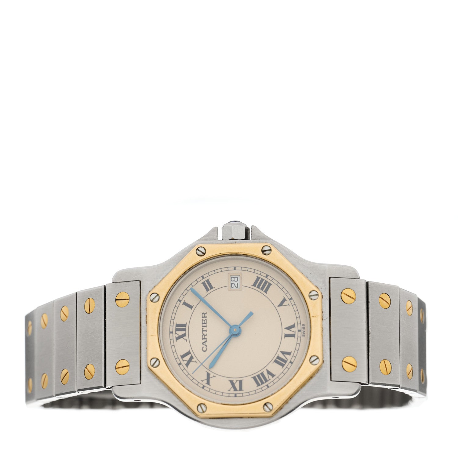 Cartier Stainless Steel 18K Yellow Gold 29mm Santos Octagon Quartz Watch 2 of 4