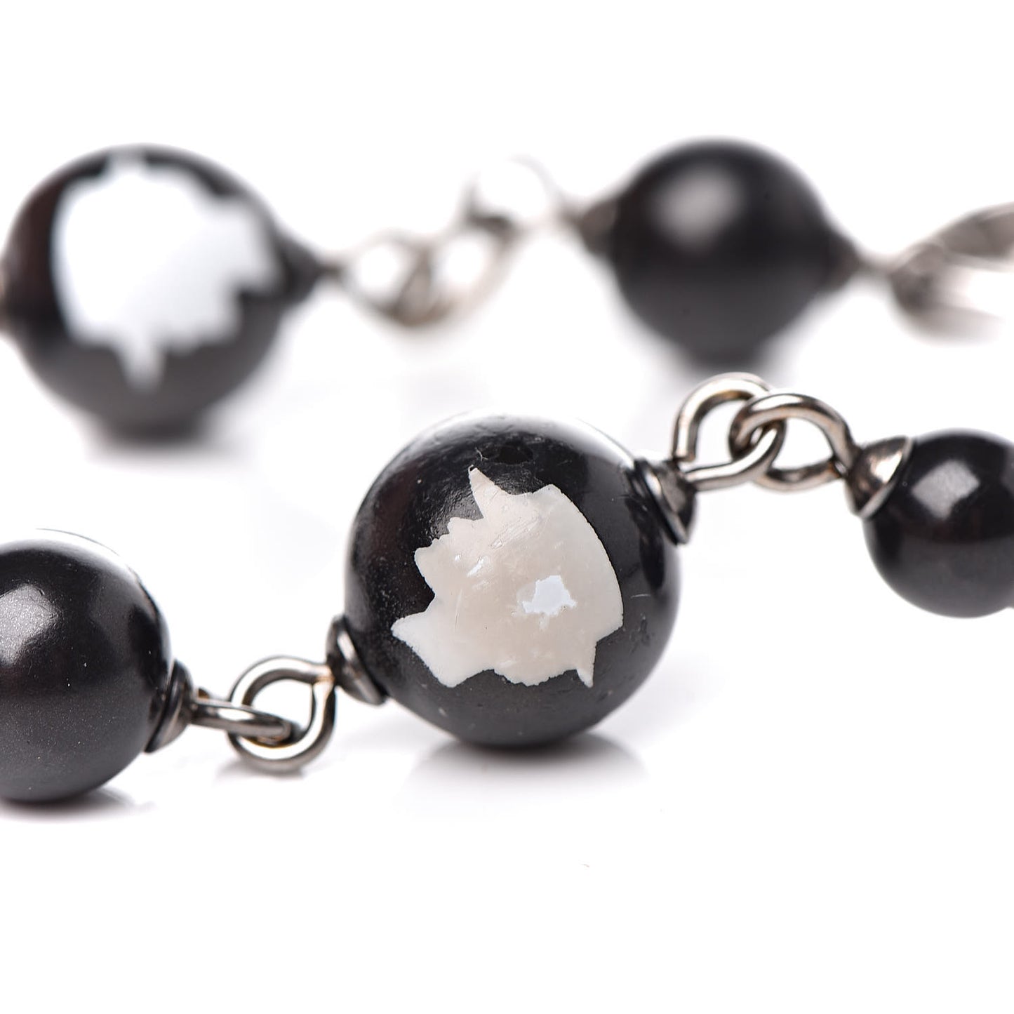 Ruthenium Camellia Bead CC Bracelet Black
