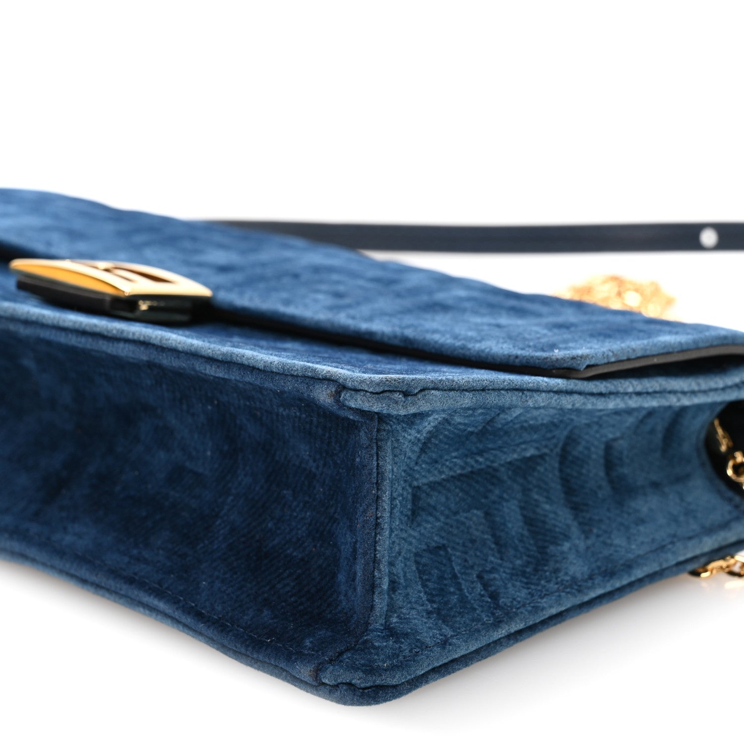 Fendi Flocked Denim FF Wallet On Chain Baguette Blue Abyss 9 of 10