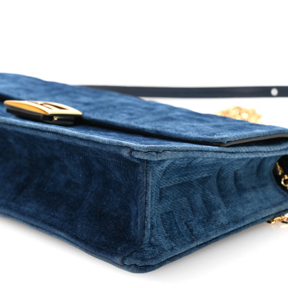 Fendi Flocked Denim FF Wallet On Chain Baguette Blue Abyss 9 of 10