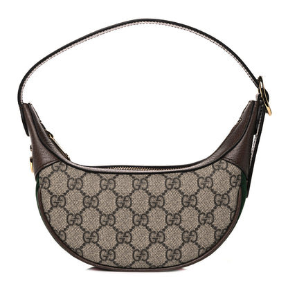 Gucci GG Supreme Monogram Textured Calfskin Web Mini Ophidia Half Moon Hobo Beige Ebony New Acero 1 of 10