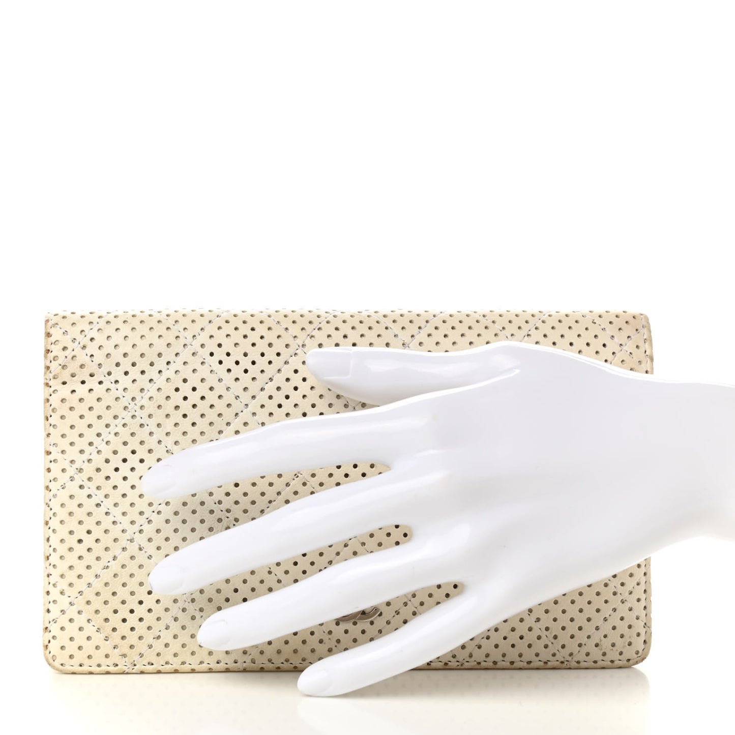 Lambskin Perforated Yen Wallet White
