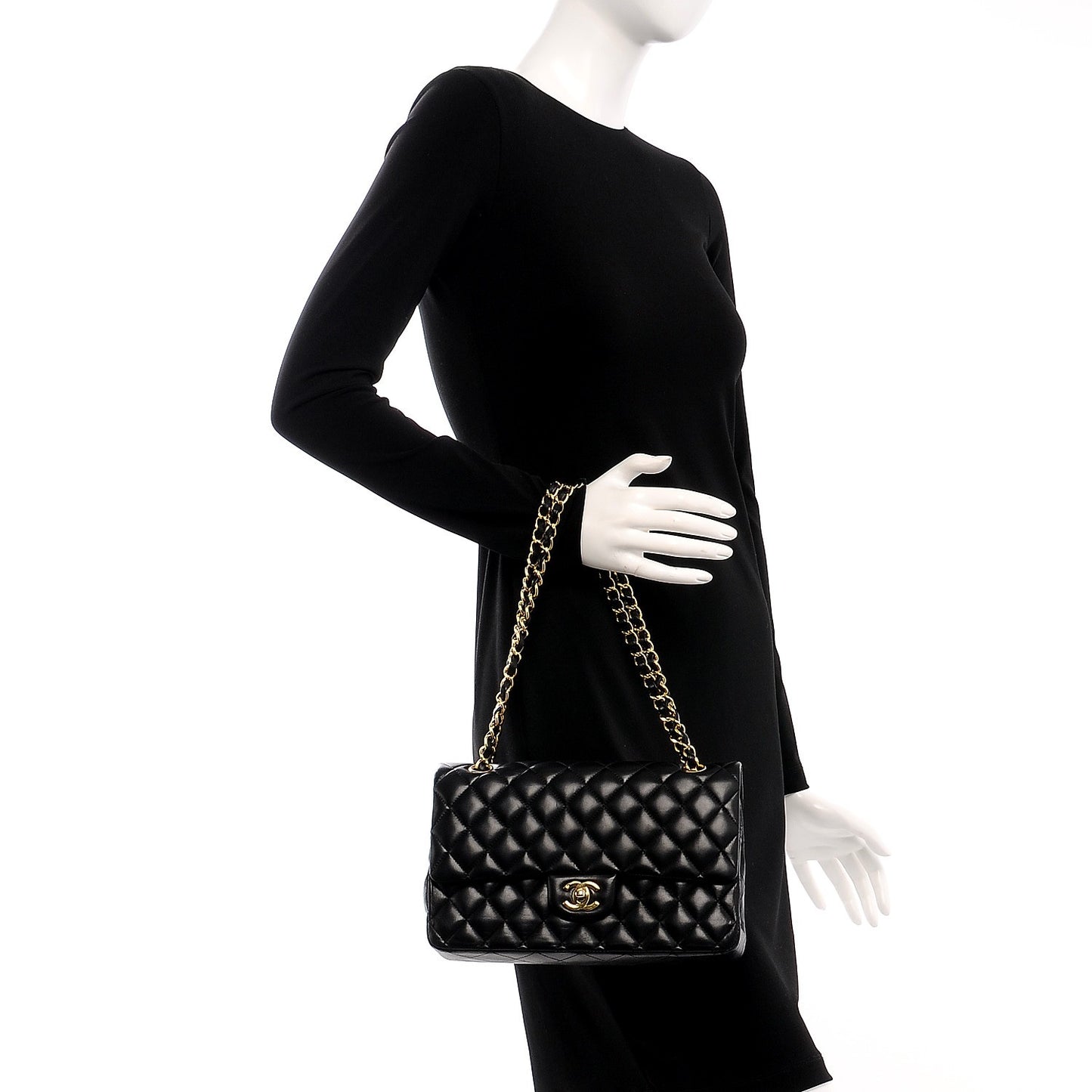 Lambskin Quilted Medium Double Flap Black