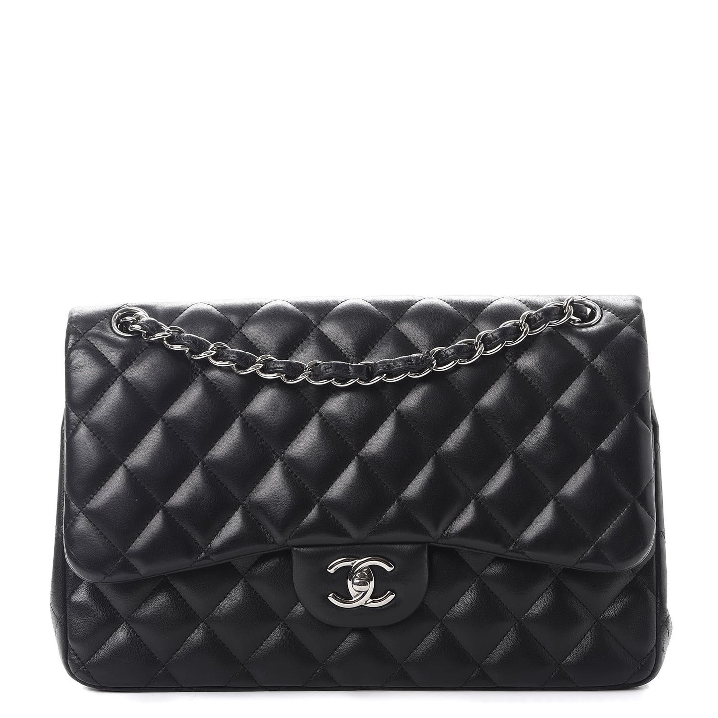 Lambskin Quilted Jumbo Double Flap Black