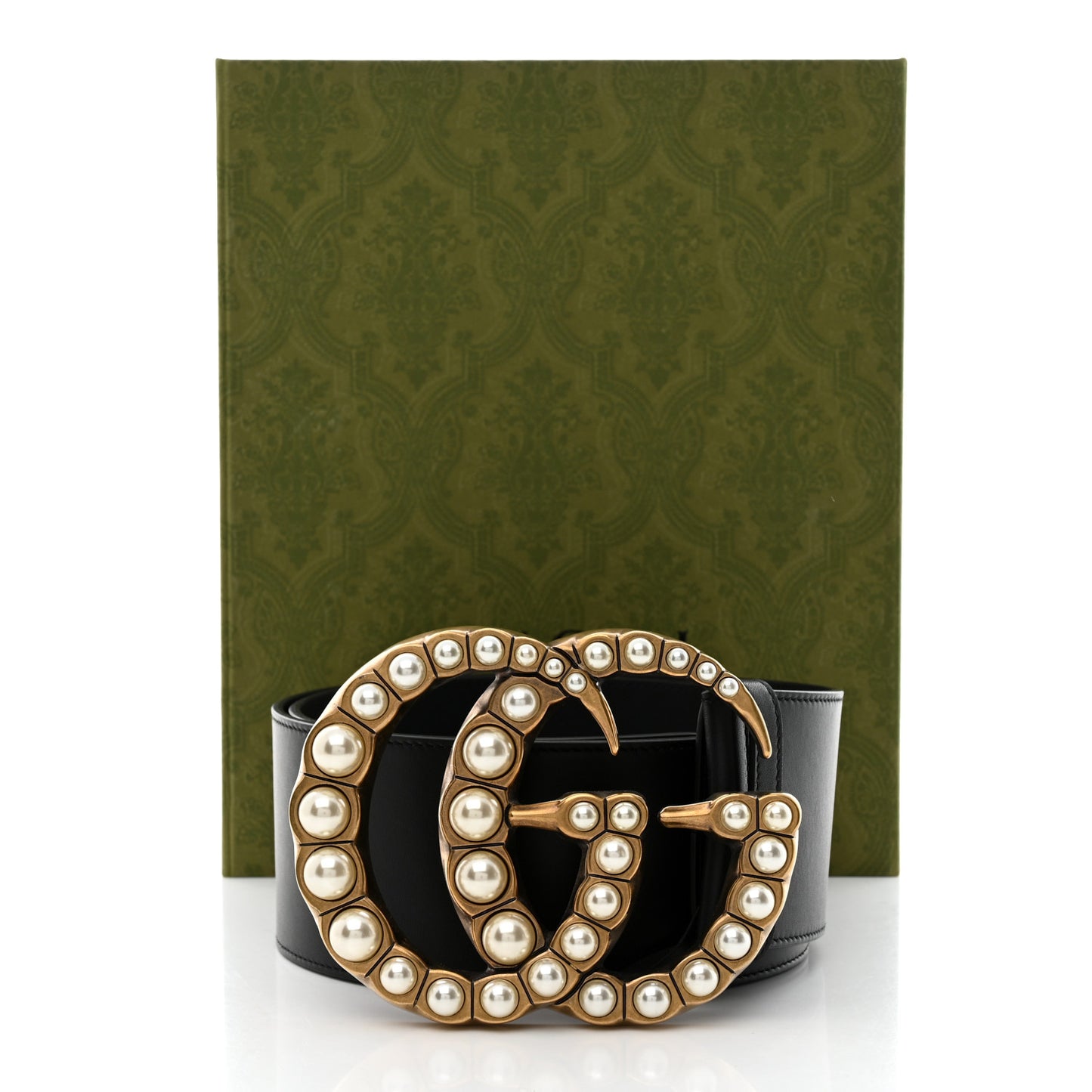 Moon Calfskin Pearl Double G 70mm Belt 85/34 Black Cream