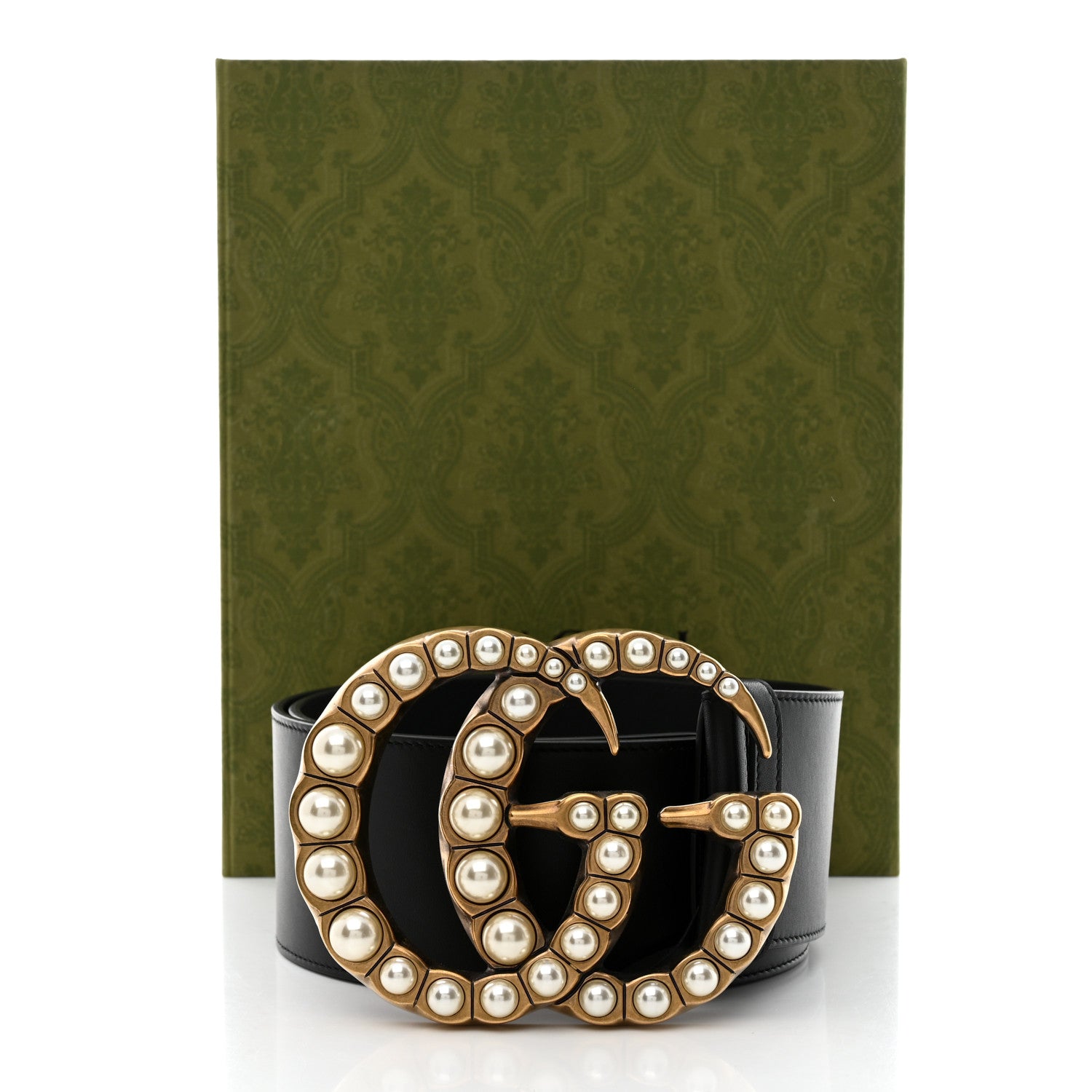 Gucci Moon Calfskin Pearl Double G 70mm Belt 85/34 Black Cream 6 of 6