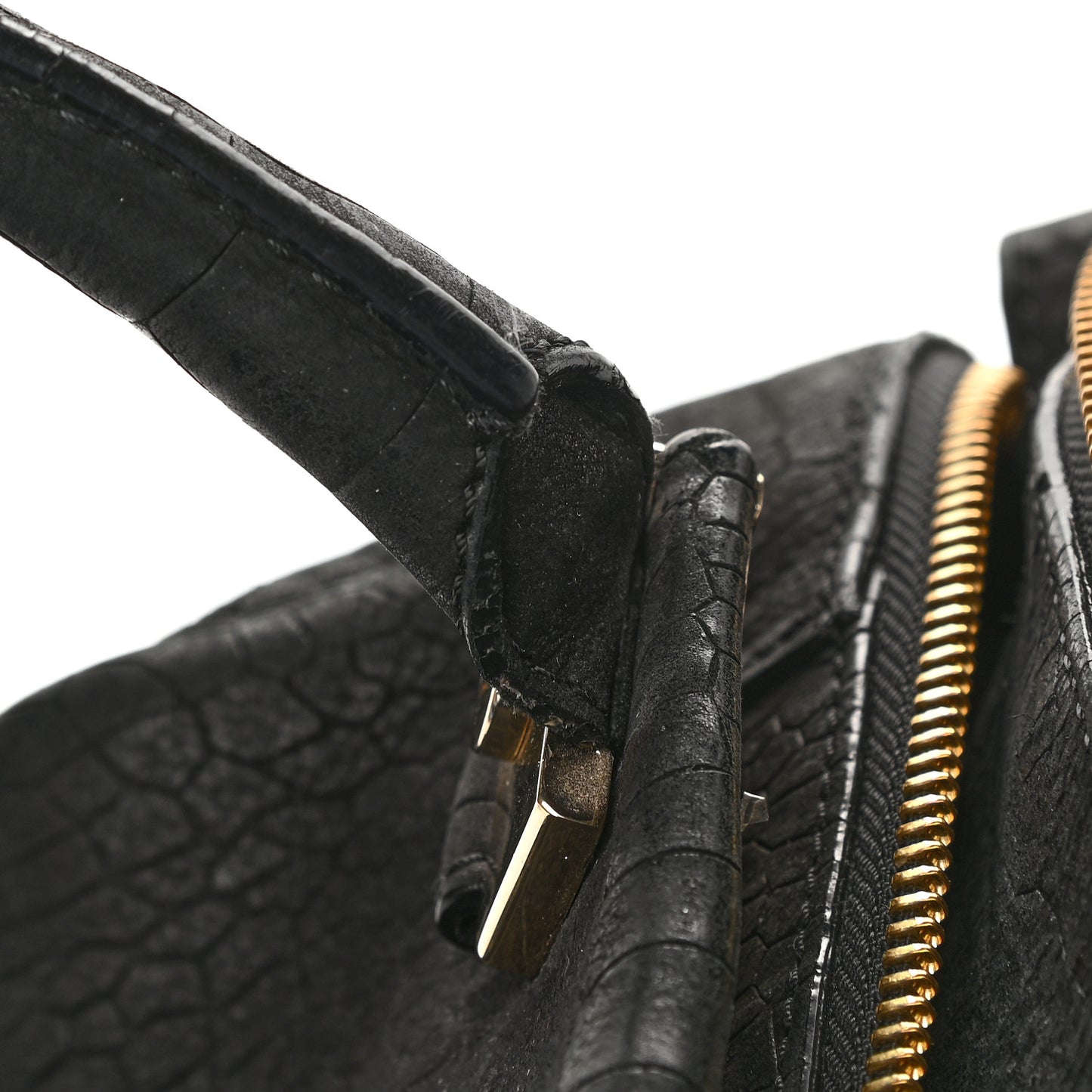 Crocodile Stamped Calfskin Trilogy Bowling Bag Black