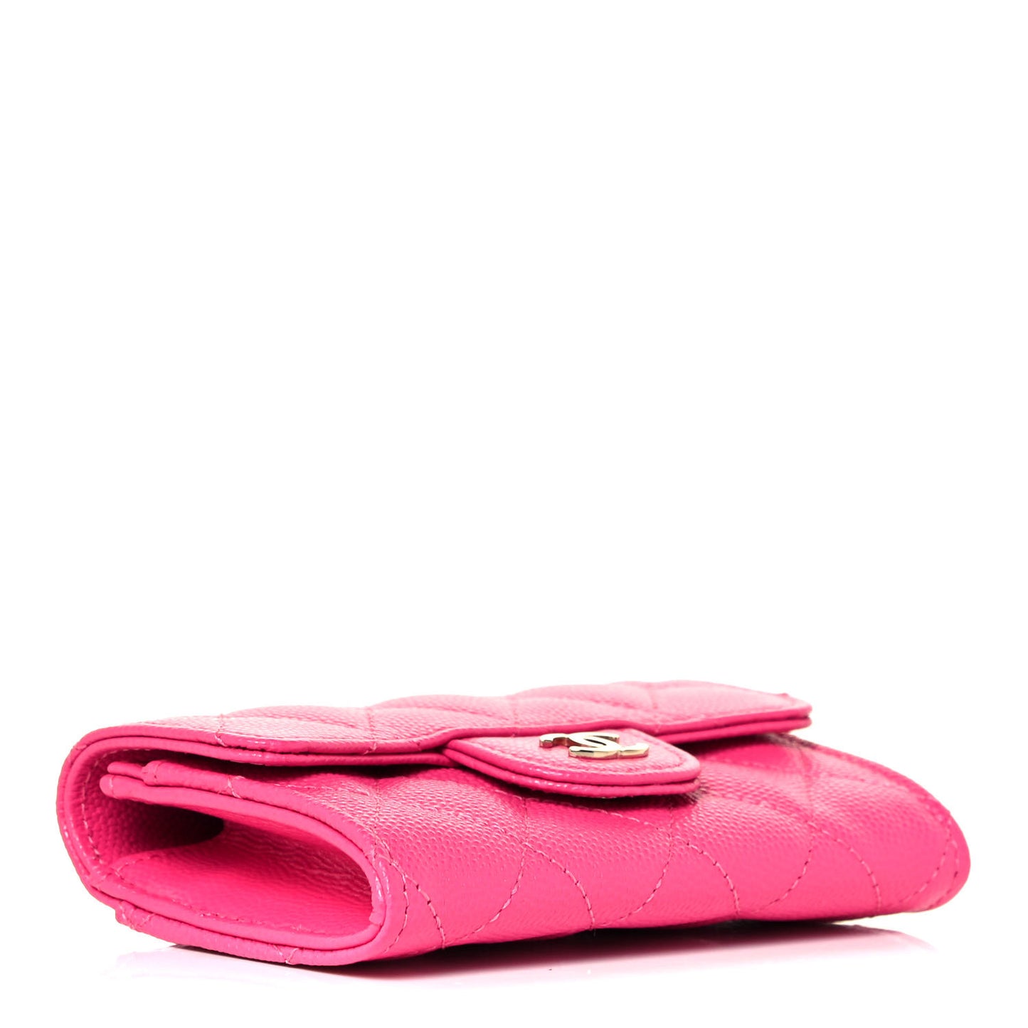 Caviar Quilted Flap Card Holder Wallet Dark Pink