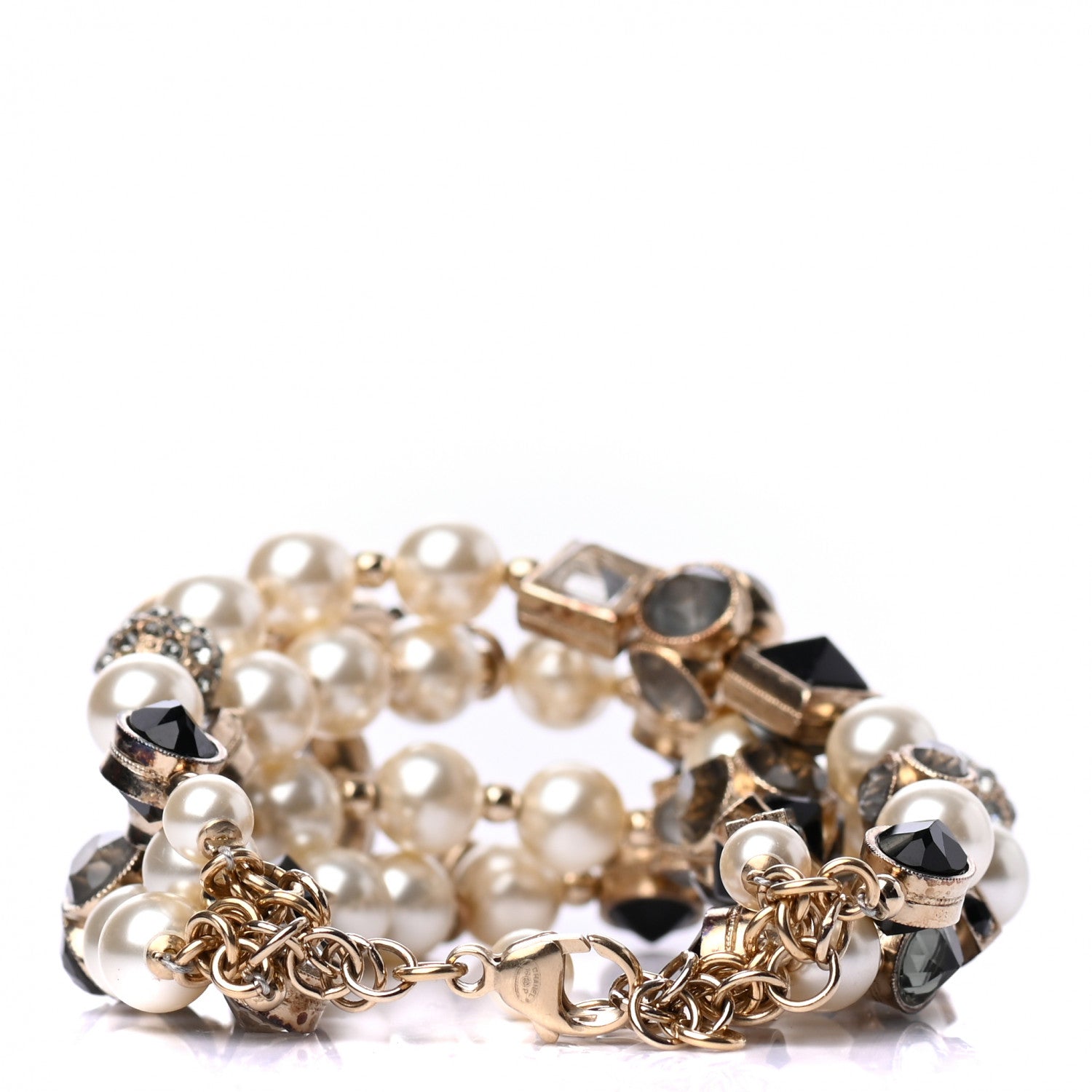 Chanel Pearl Resin Crystal CC Multi Strand Bracelet Gold 3 of 4