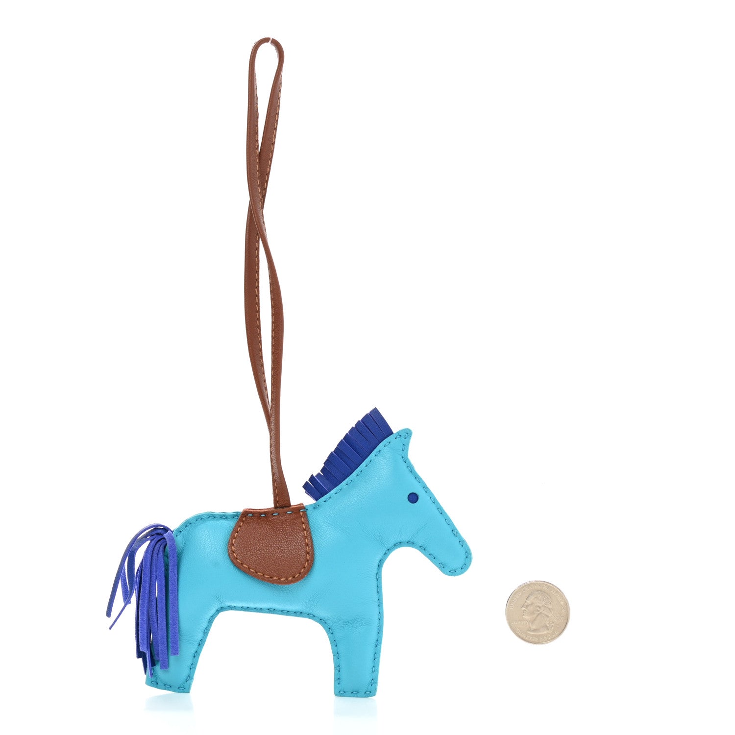 Hermes Milo Lambskin Grigri Rodeo Horse Bag Charm MM Bleu Azteque Bleu Electrique Fauve 2 of 3