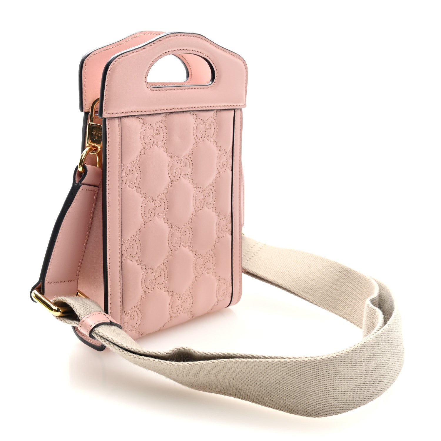 Gucci Calfskin GG Matelasse Mini Top Slip Handle Crossbody Bag Perfect Pink Natural 3 of 10