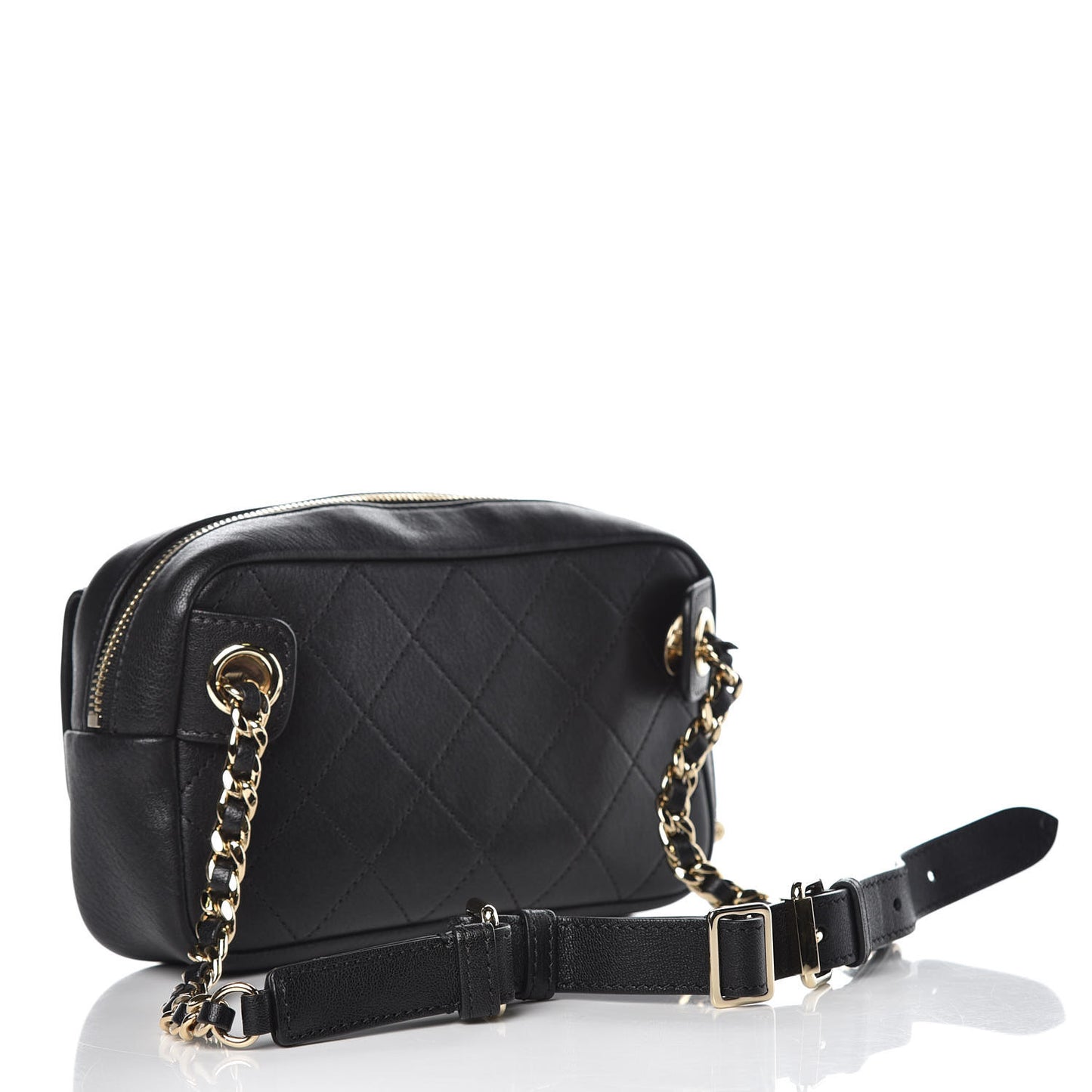 Calfskin Stitched Casual Trip Waist Bag Black