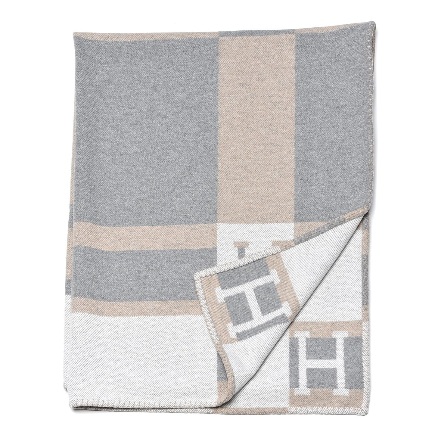 Wool Cashmere Avalon Bayadere Throw Blanket Natural