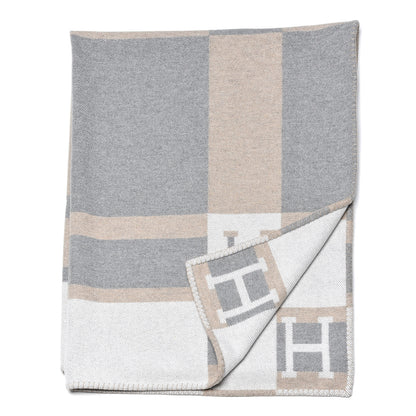 Hermes Wool Cashmere Avalon Bayadere Throw Blanket Natural 3 of 4