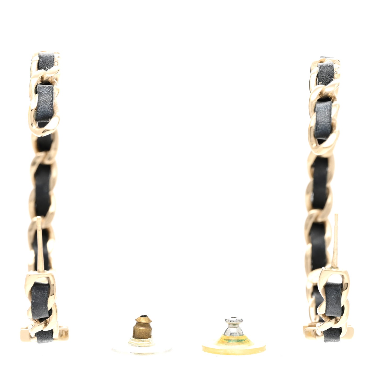 Lambskin CC Turnlock Chain Hoop Earrings Gold Black