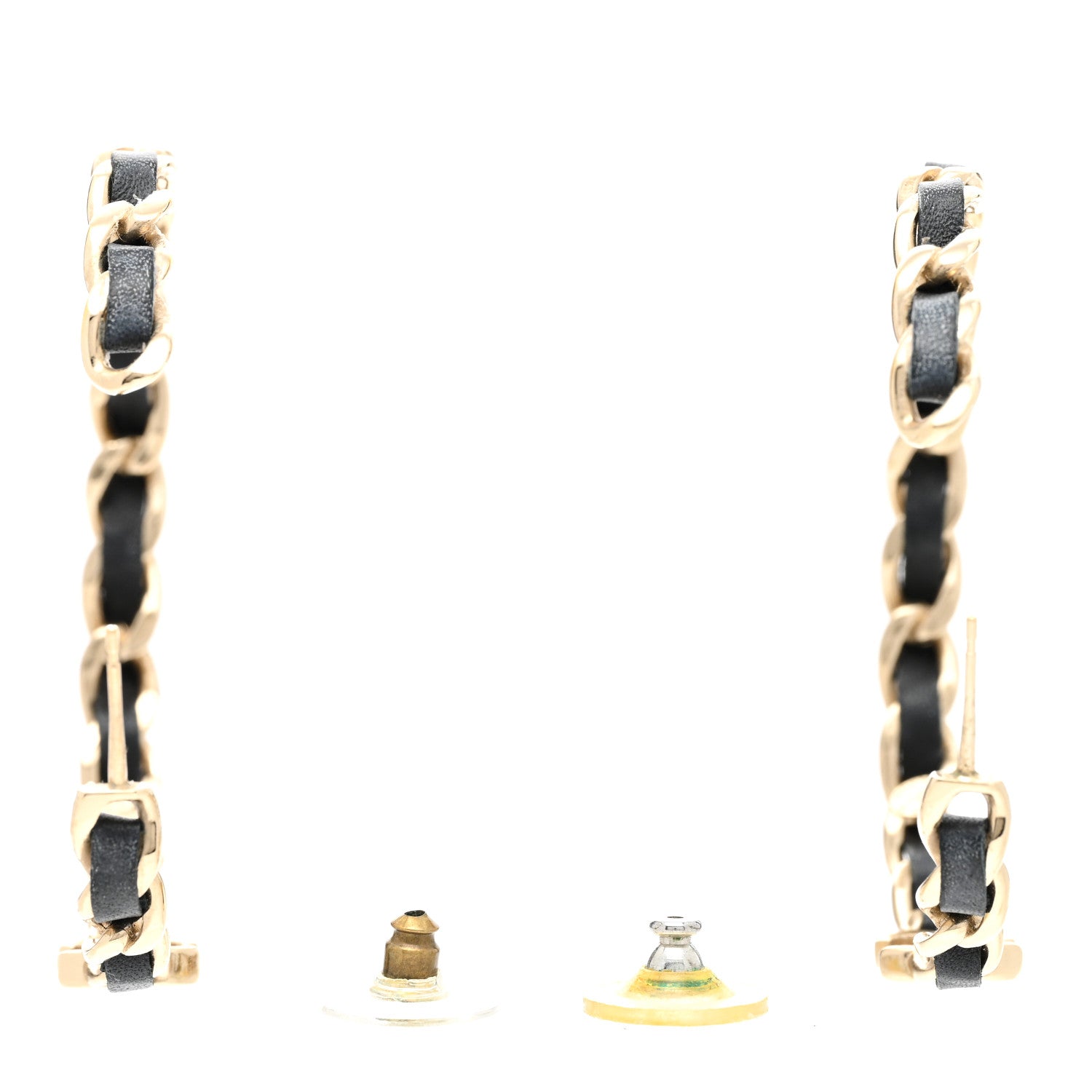 Chanel Lambskin CC Turnlock Chain Hoop Earrings Gold Black 3 of 4