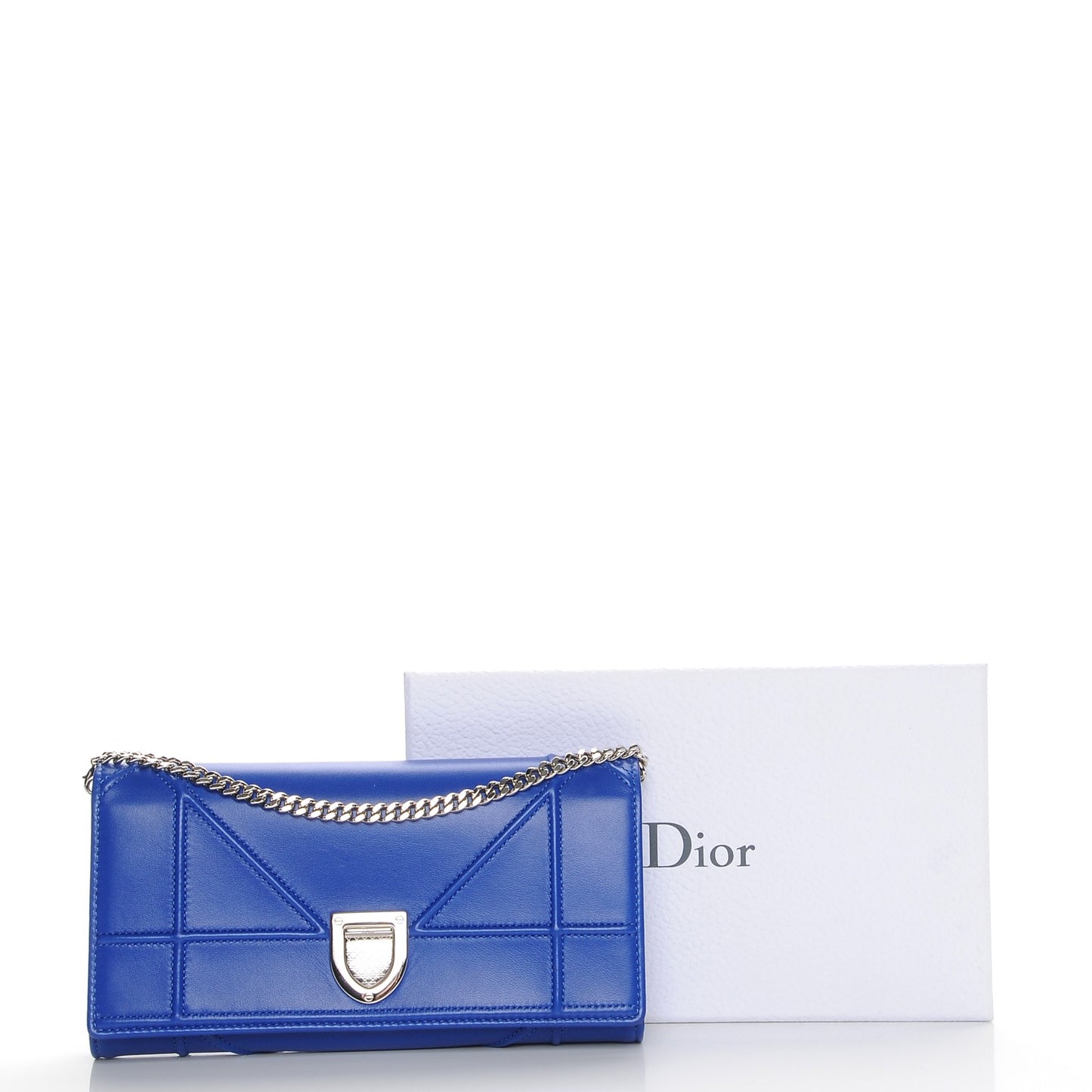 Lambskin Diorama Croisiere Chain Wallet Blue