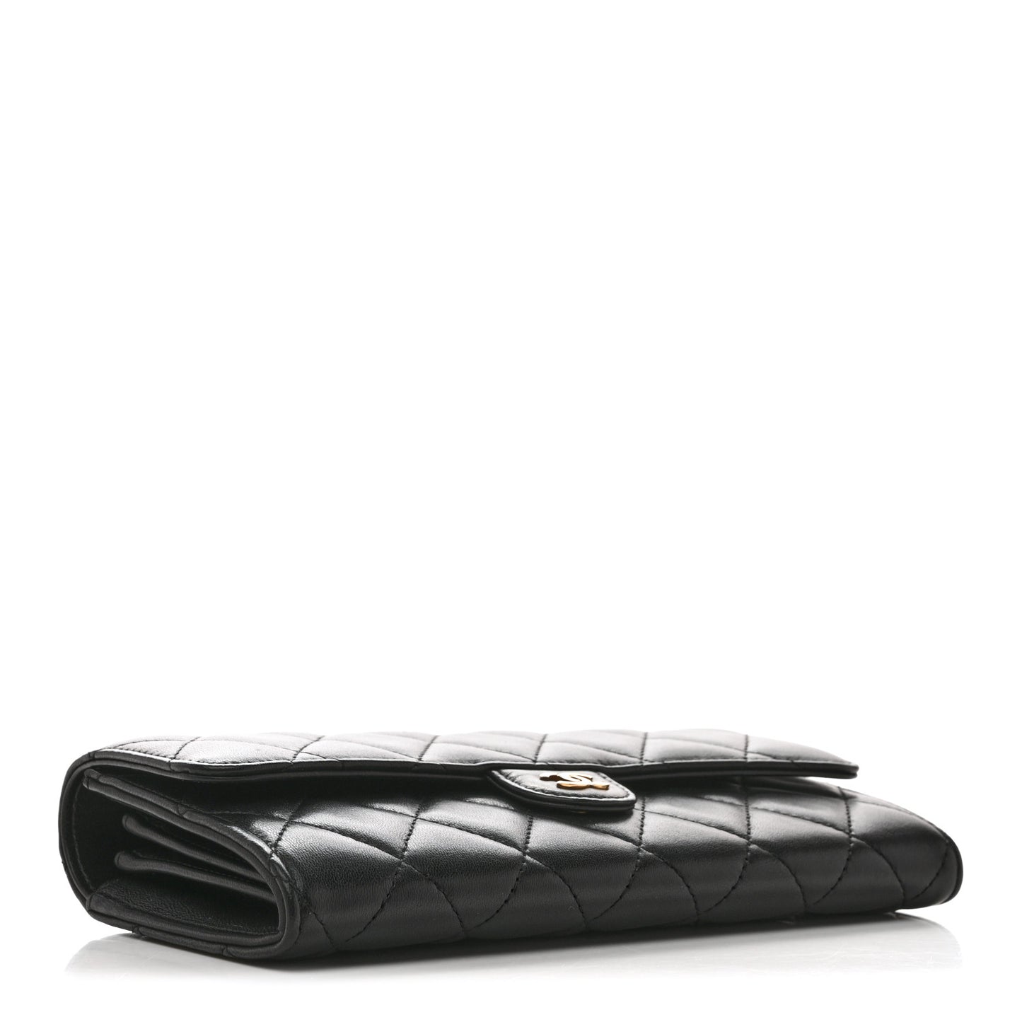 Lambskin Quilted Large Gusset Flap Wallet Black