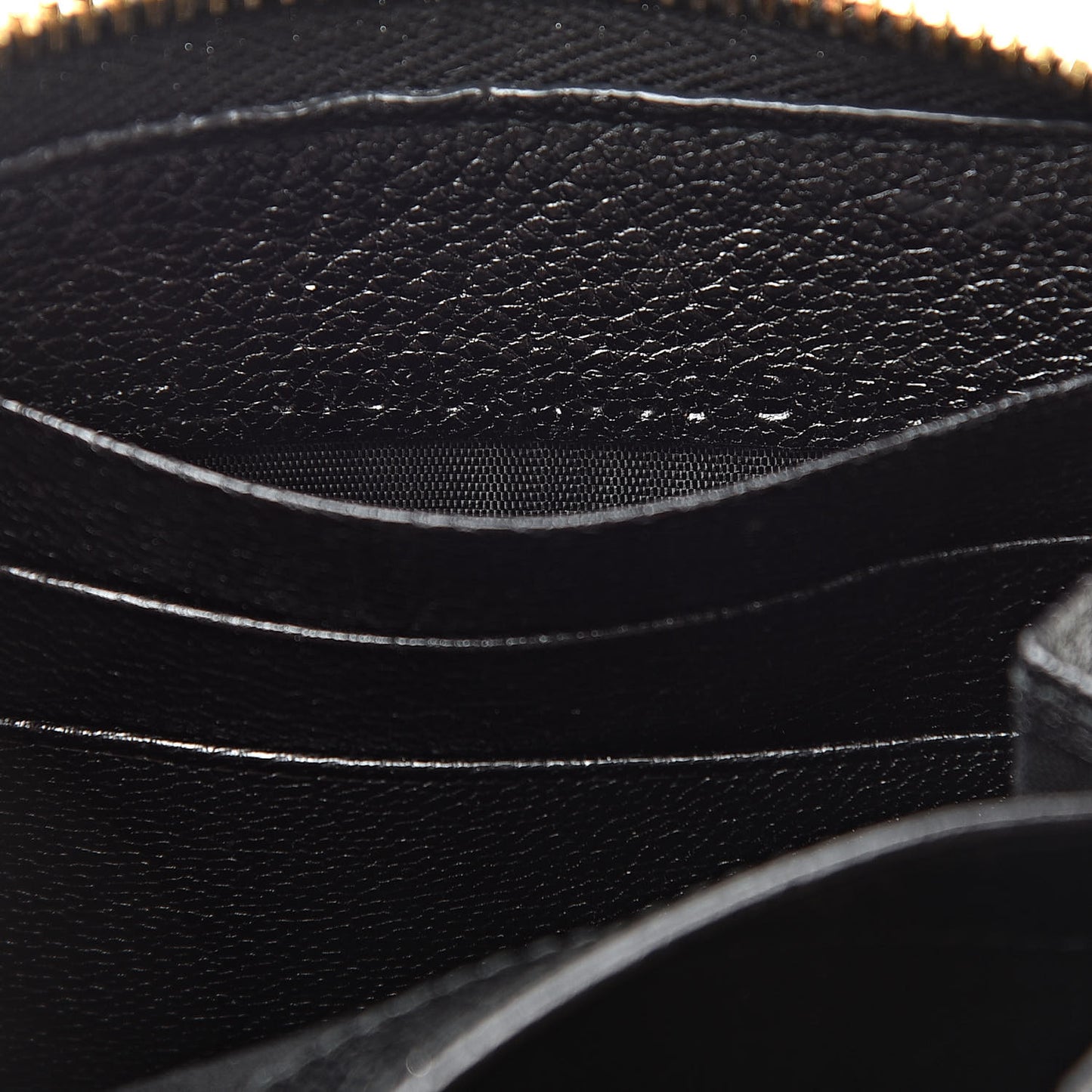 Chevre Gold Metallic Edge Hardware Zip Around Wallet Black