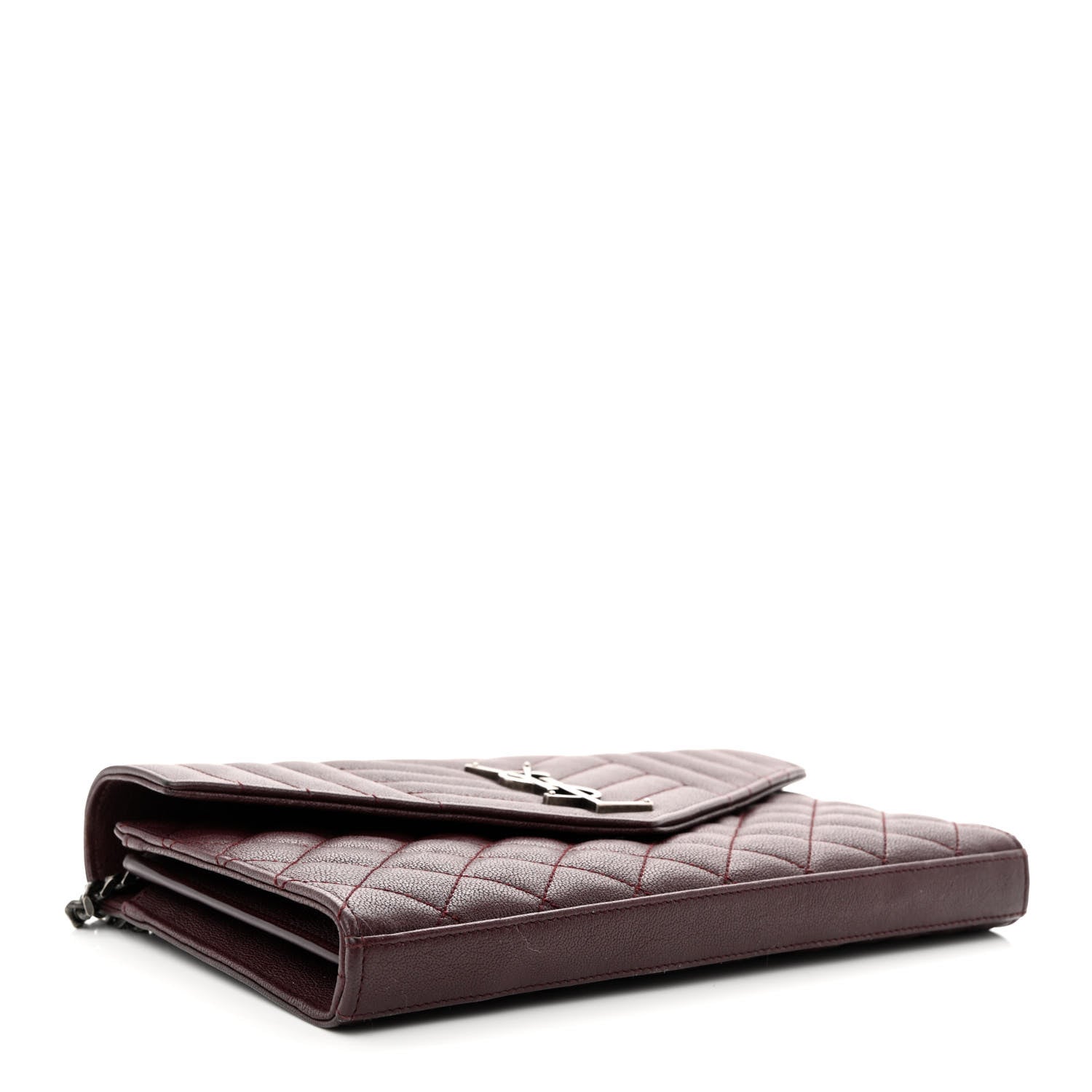 Saint Laurent Sheepskin Tri-Quilt Monogram Envelope Chain Wallet Burgundy 4 of 12