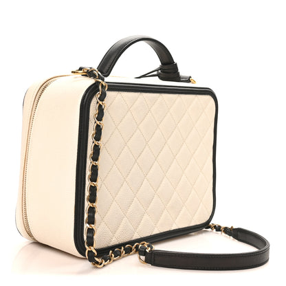 Chanel Caviar Quilted Large CC Filigree Vanity Case White Black 3 of 10
