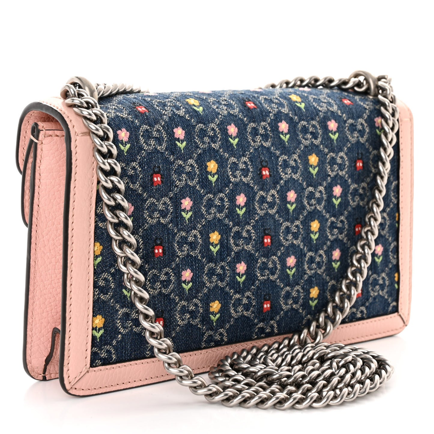 New Denim Dollar Calfskin Floral GG Monogram Small Dionysus Shoulder Bag Blue Tea Multicolor Powder Pink