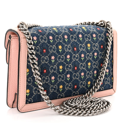 Gucci New Denim Dollar Calfskin Floral GG Monogram Small Dionysus Shoulder Bag Blue Tea Multicolor Powder Pink 3 of 10