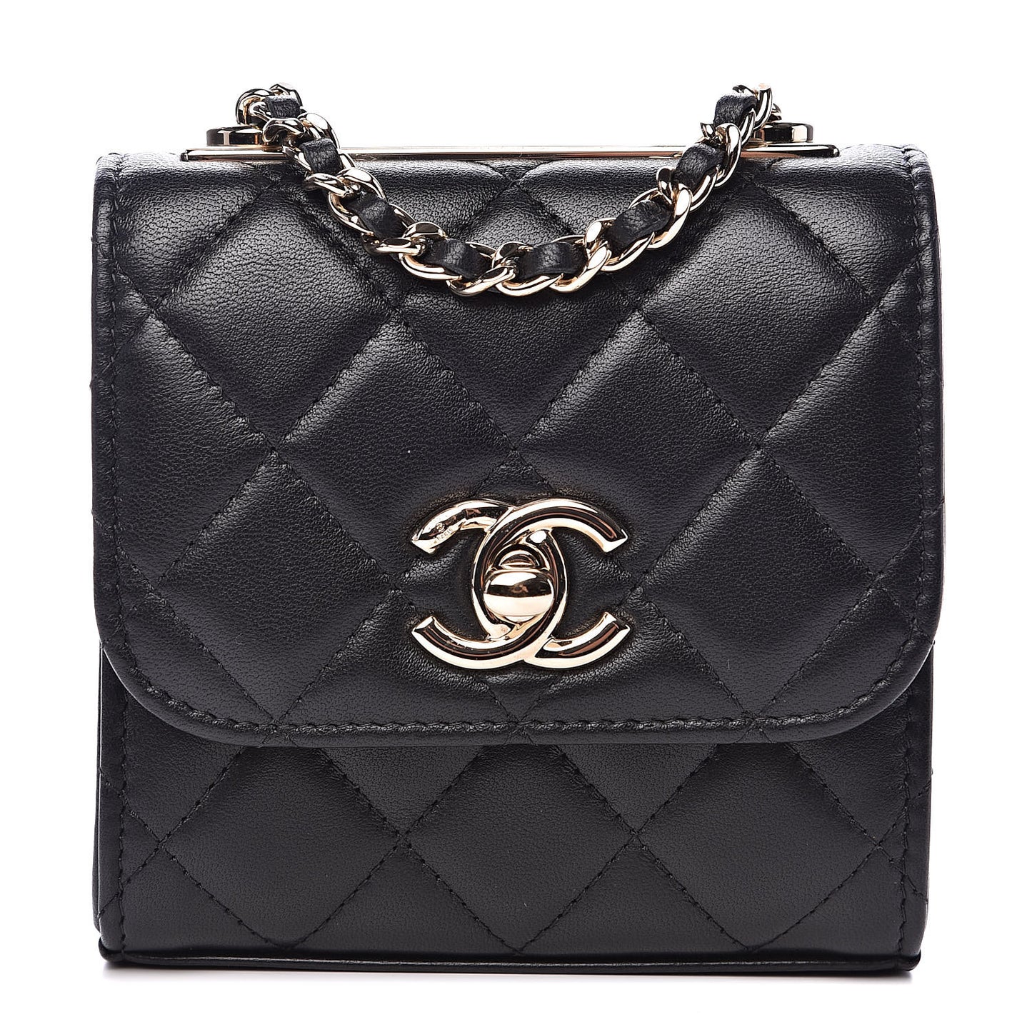 Lambskin Quilted Mini Trendy CC Chain Wallet Black
