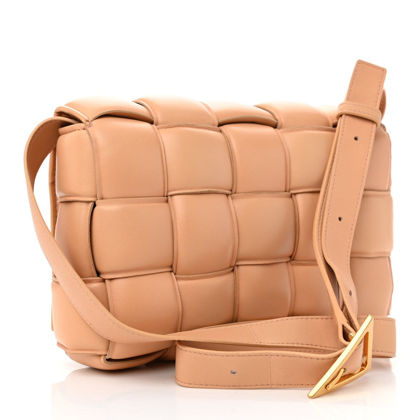 Nappa Maxi Intreccio Padded Cassette Crossbody Bag Almond