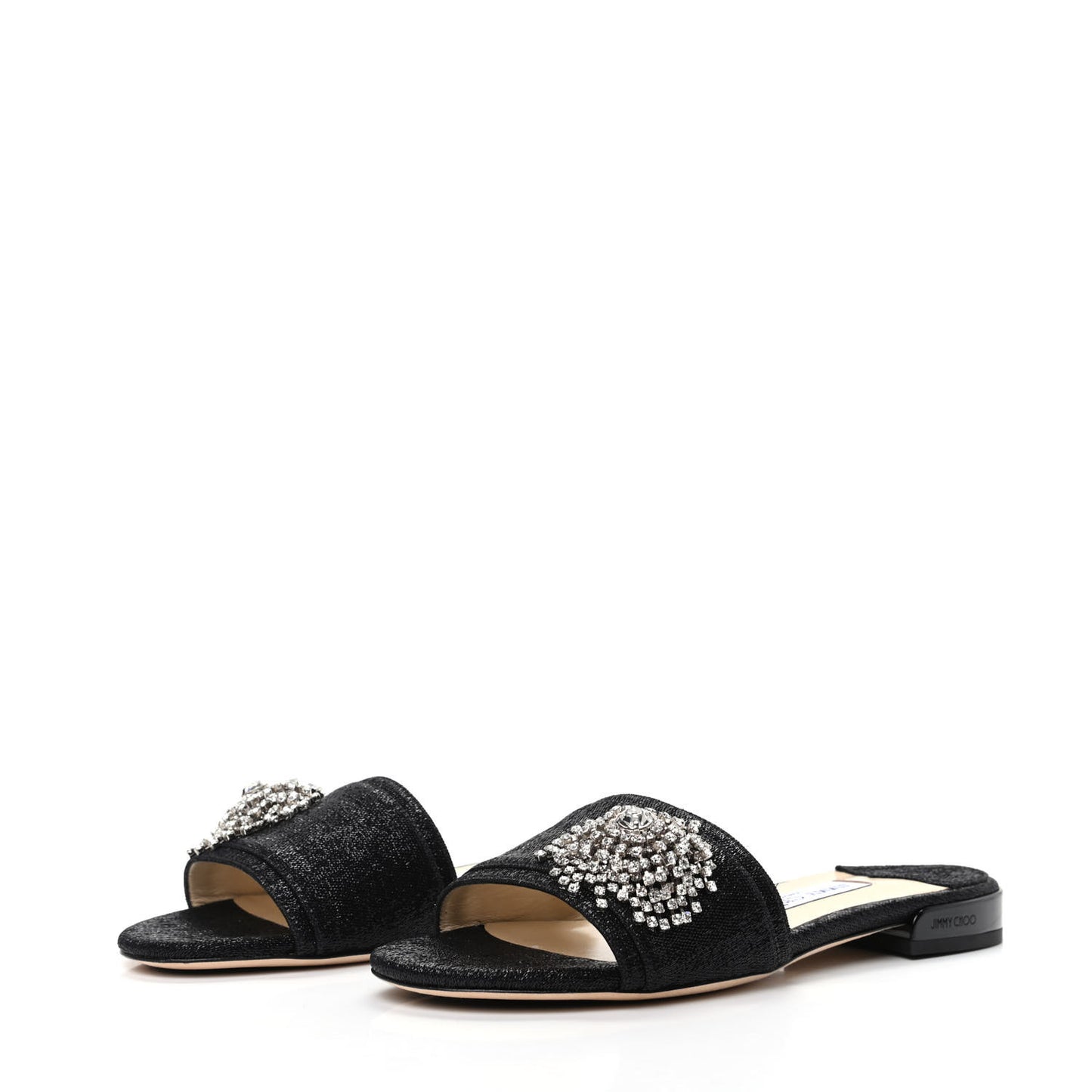 Metallic Canvas Crystal Flat Sandals 37.5 Black